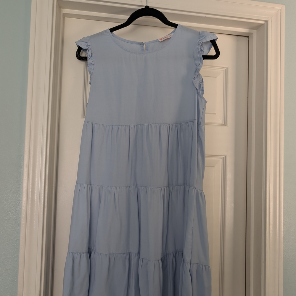 Chic Sleeveless Light Blue Tiered Dress